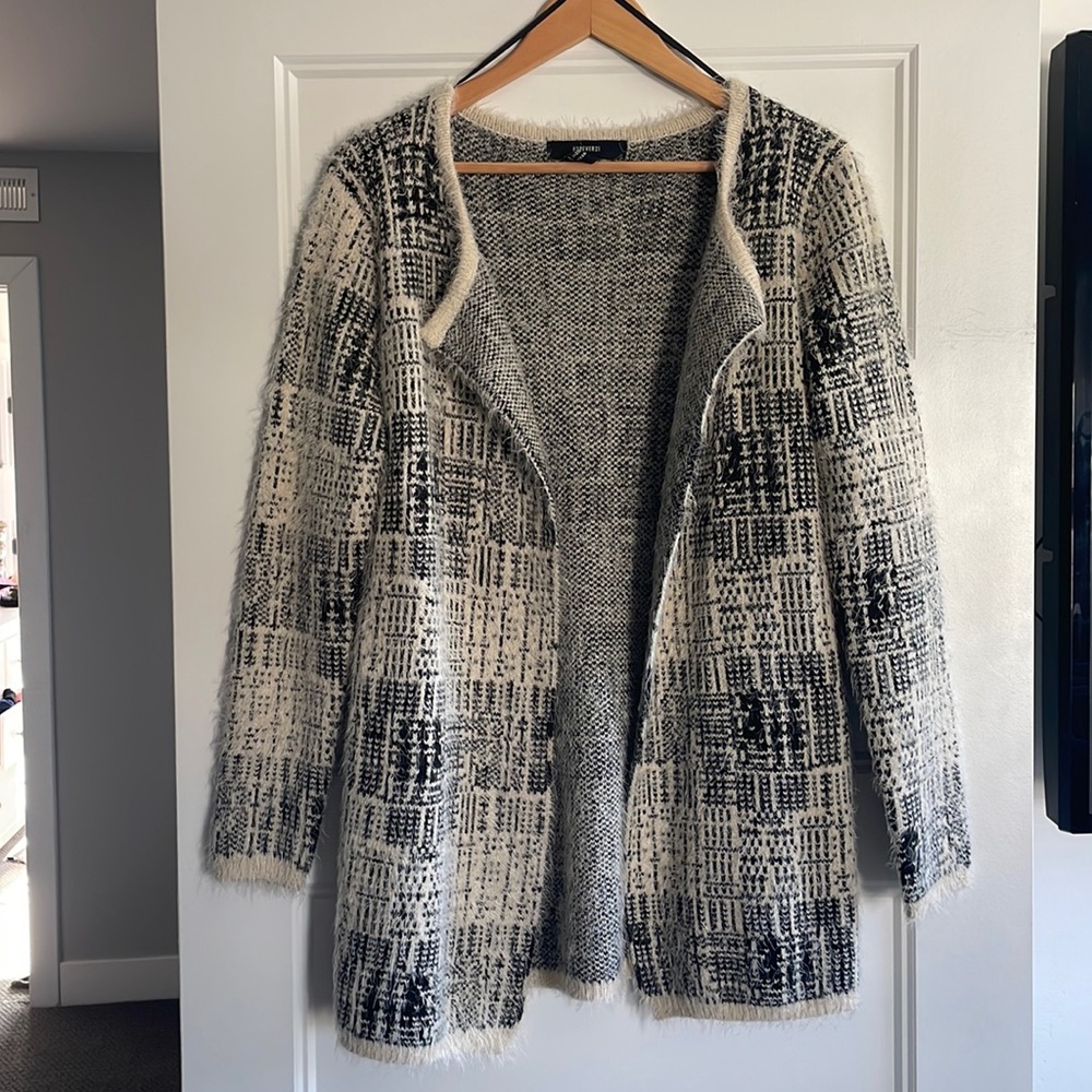 Black and cream fuzzy cardigan